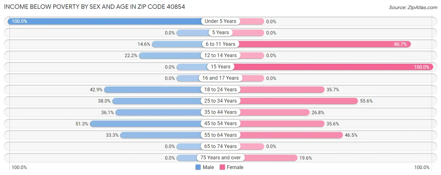 Income Below Poverty by Sex and Age in Zip Code 40854