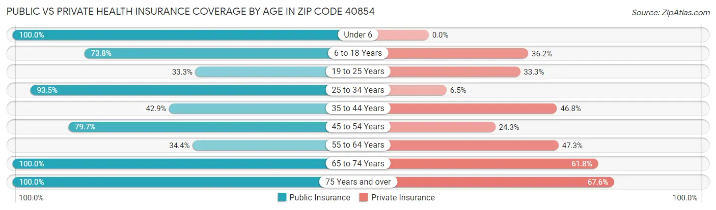 Public vs Private Health Insurance Coverage by Age in Zip Code 40854