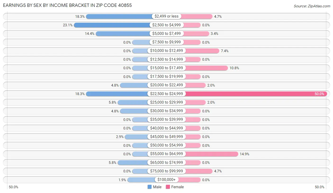 Earnings by Sex by Income Bracket in Zip Code 40855