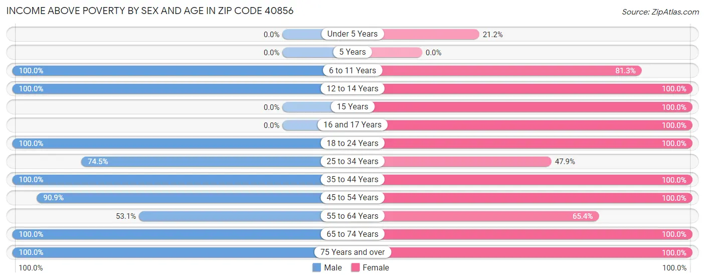 Income Above Poverty by Sex and Age in Zip Code 40856