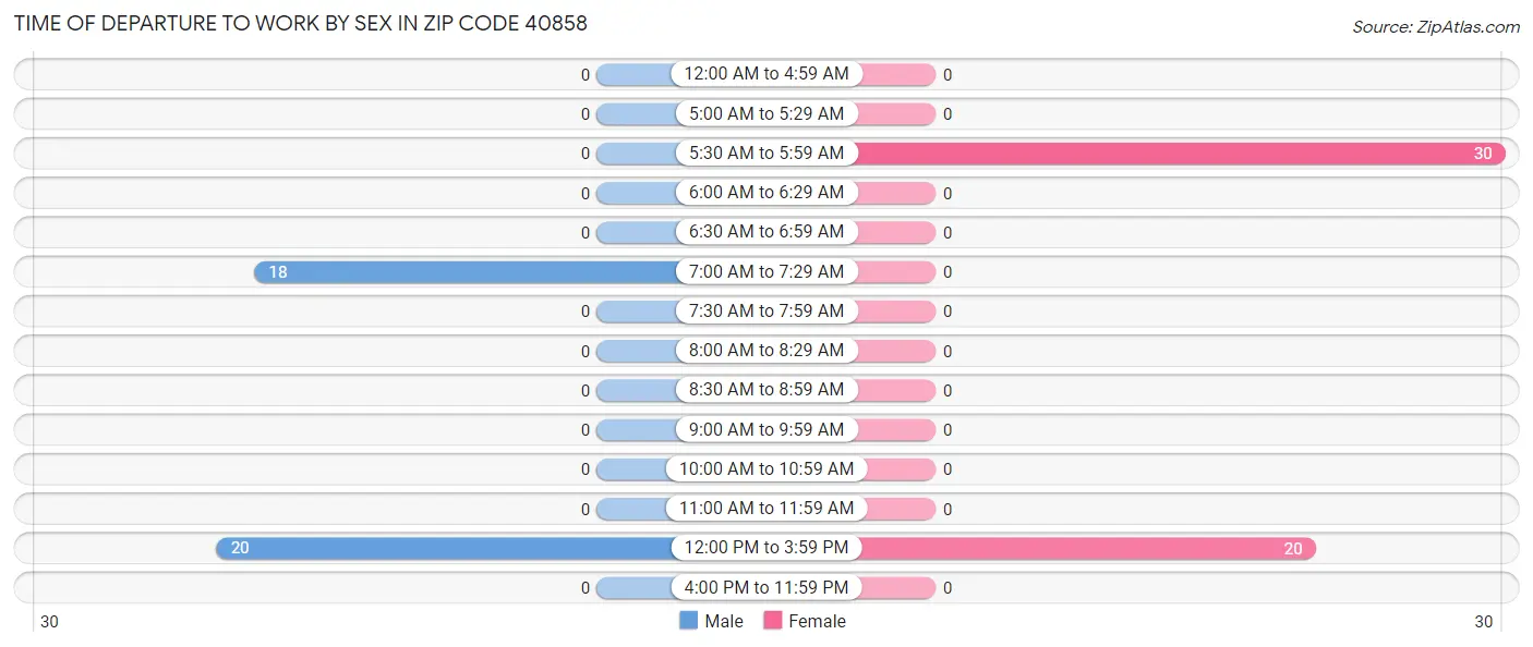 Time of Departure to Work by Sex in Zip Code 40858