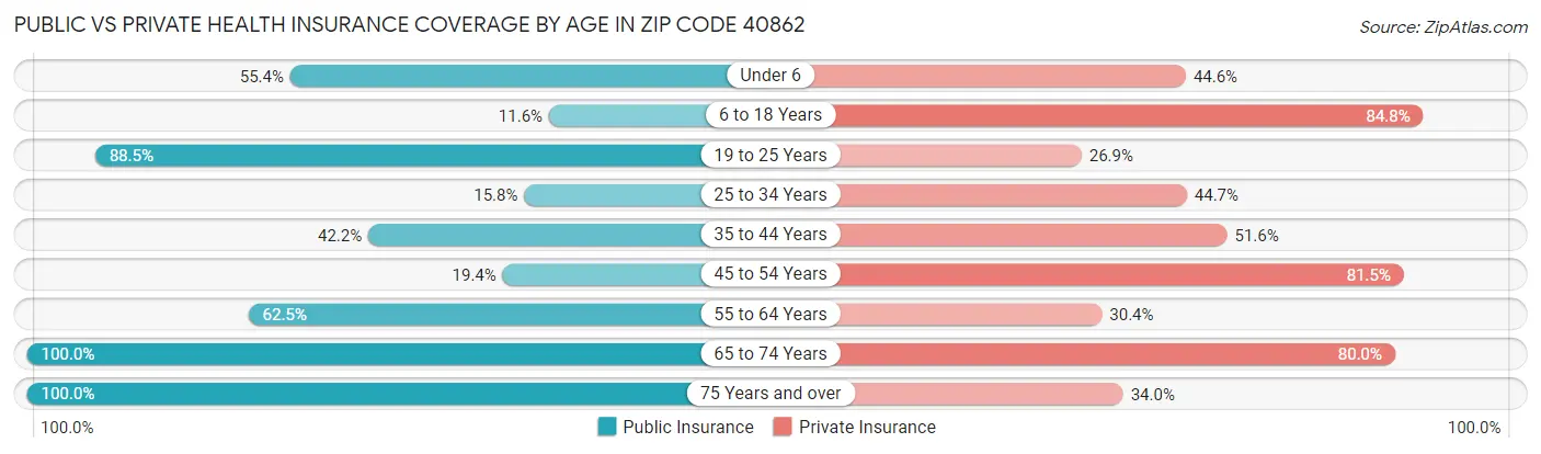 Public vs Private Health Insurance Coverage by Age in Zip Code 40862