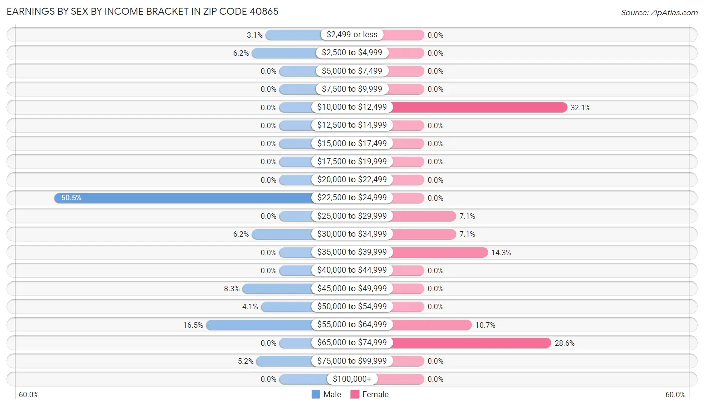 Earnings by Sex by Income Bracket in Zip Code 40865