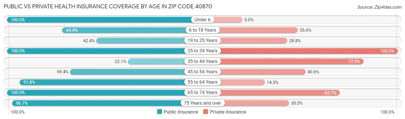 Public vs Private Health Insurance Coverage by Age in Zip Code 40870