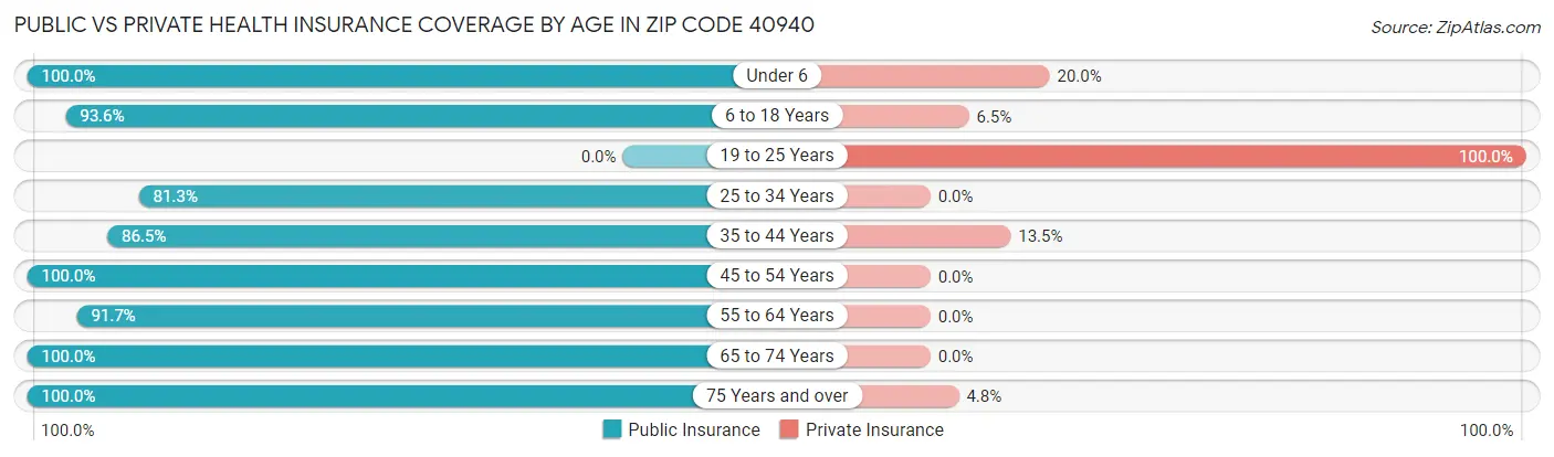 Public vs Private Health Insurance Coverage by Age in Zip Code 40940