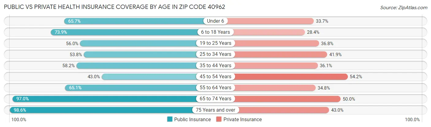 Public vs Private Health Insurance Coverage by Age in Zip Code 40962