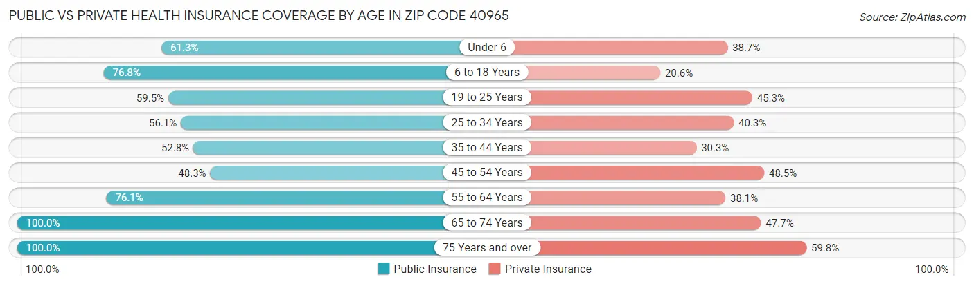 Public vs Private Health Insurance Coverage by Age in Zip Code 40965
