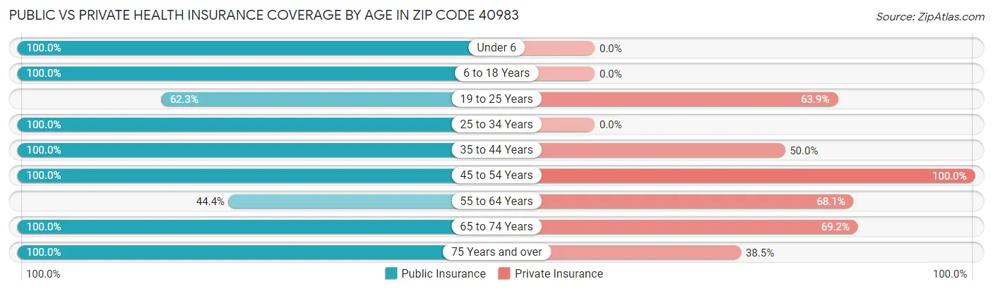 Public vs Private Health Insurance Coverage by Age in Zip Code 40983