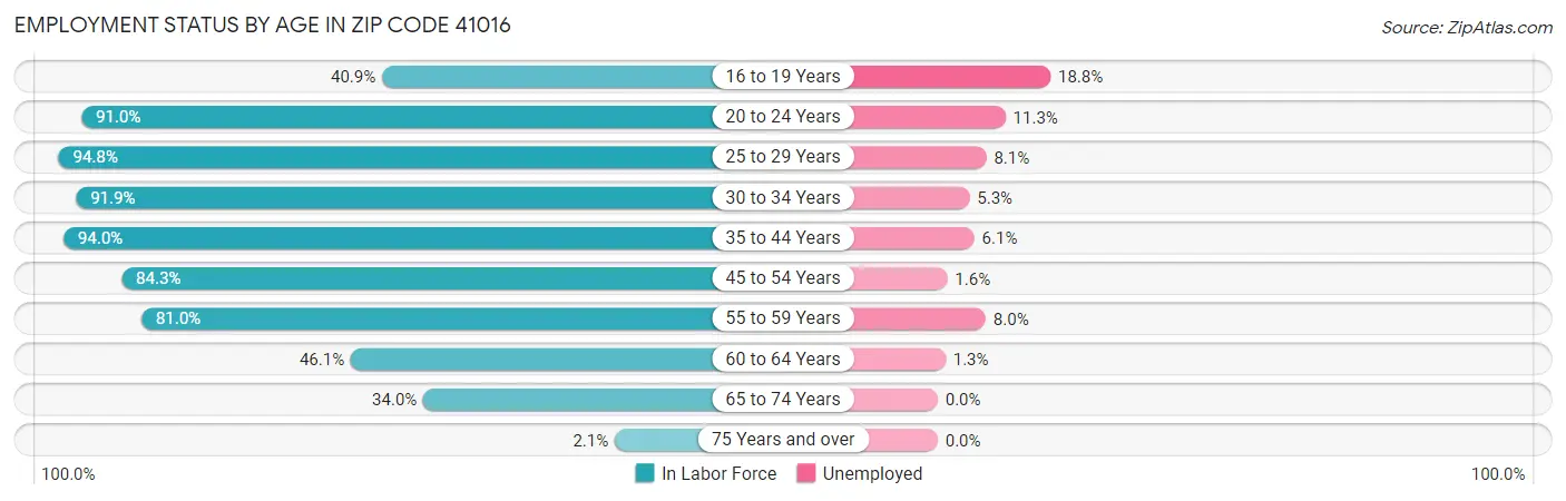 Employment Status by Age in Zip Code 41016