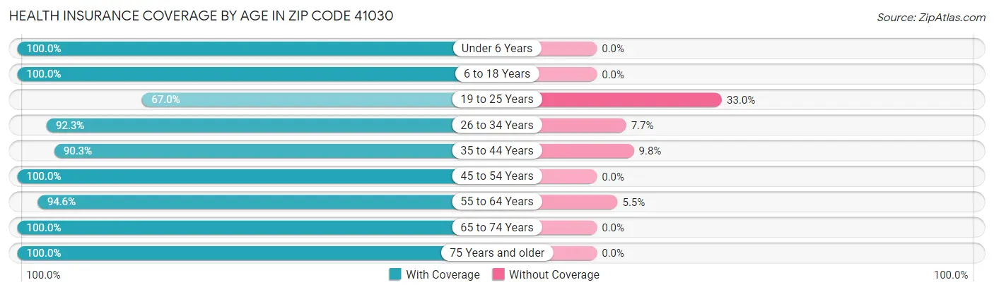 Health Insurance Coverage by Age in Zip Code 41030