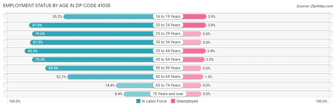 Employment Status by Age in Zip Code 41035