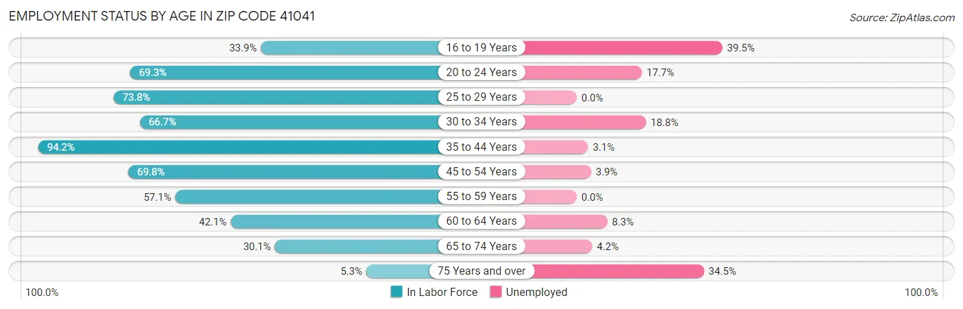 Employment Status by Age in Zip Code 41041