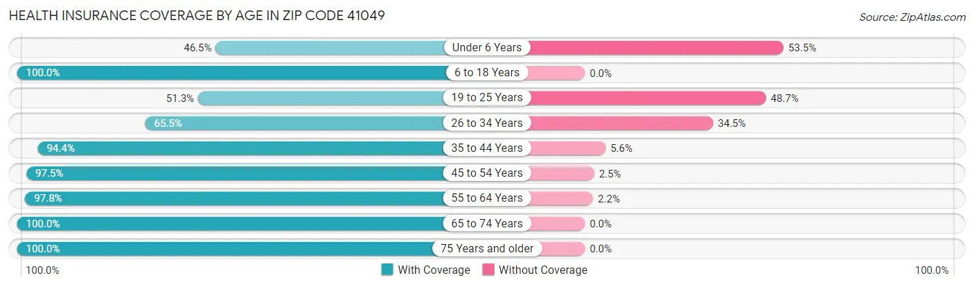 Health Insurance Coverage by Age in Zip Code 41049