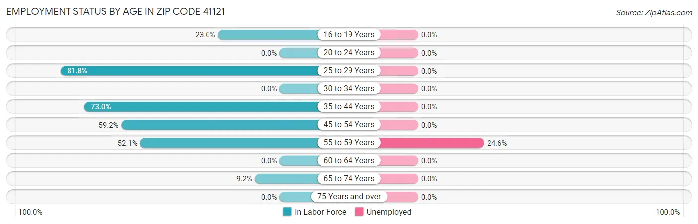 Employment Status by Age in Zip Code 41121