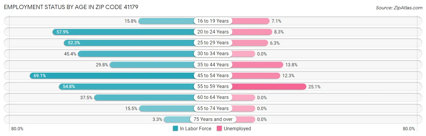 Employment Status by Age in Zip Code 41179