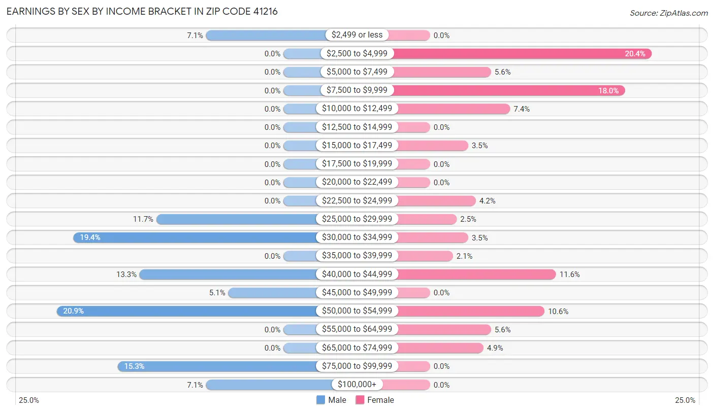 Earnings by Sex by Income Bracket in Zip Code 41216