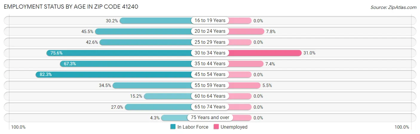 Employment Status by Age in Zip Code 41240