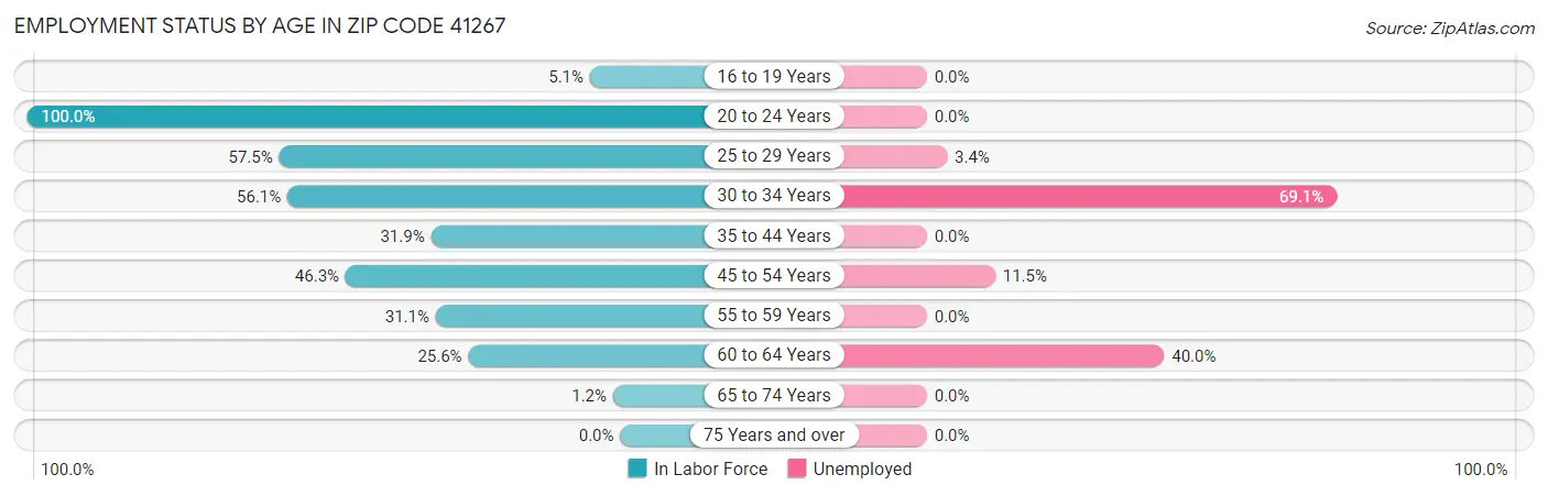 Employment Status by Age in Zip Code 41267