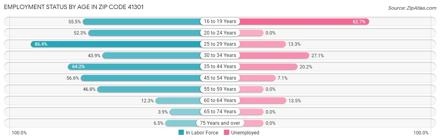 Employment Status by Age in Zip Code 41301