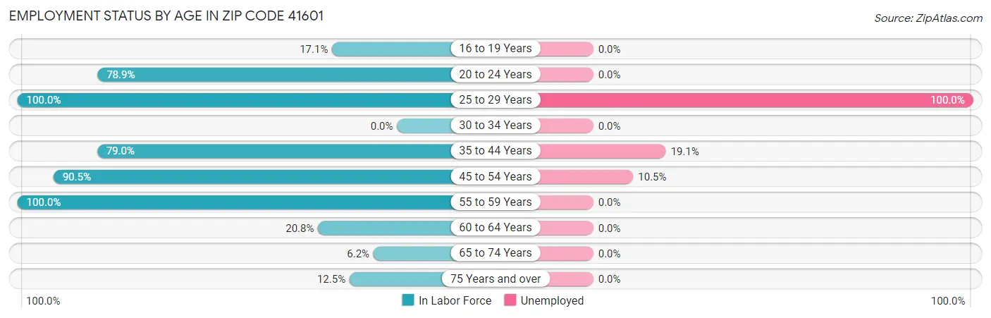 Employment Status by Age in Zip Code 41601