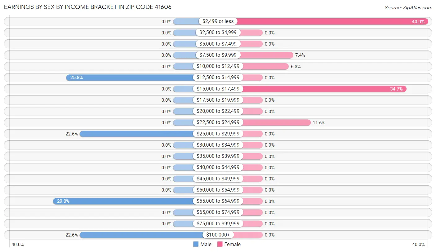 Earnings by Sex by Income Bracket in Zip Code 41606
