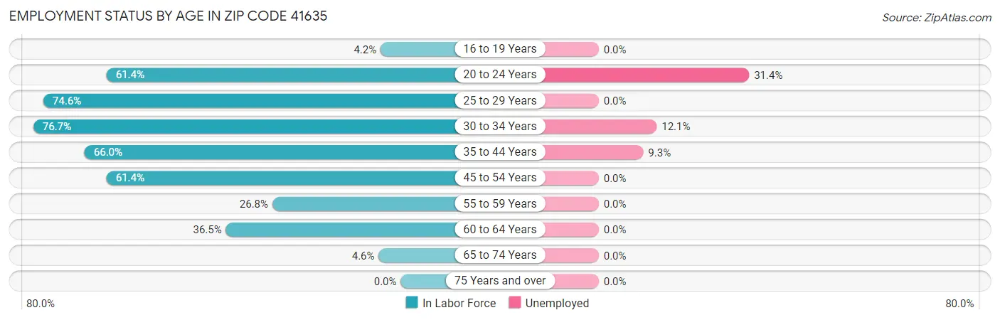 Employment Status by Age in Zip Code 41635