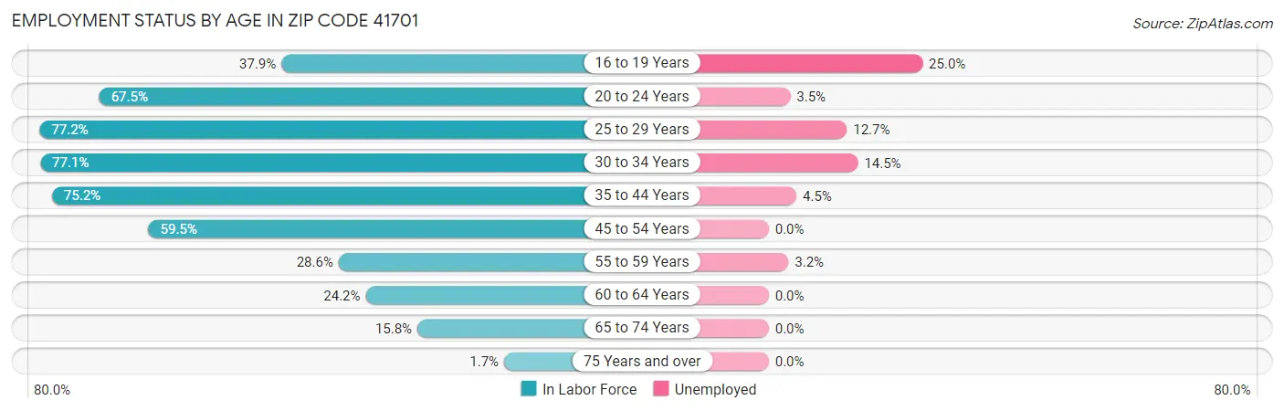 Employment Status by Age in Zip Code 41701