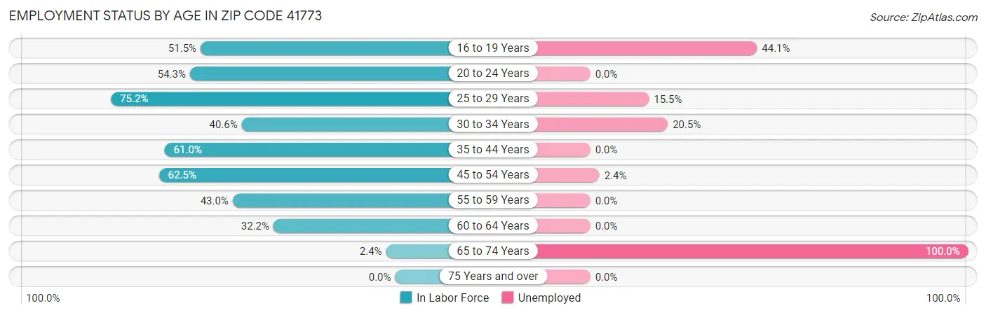 Employment Status by Age in Zip Code 41773