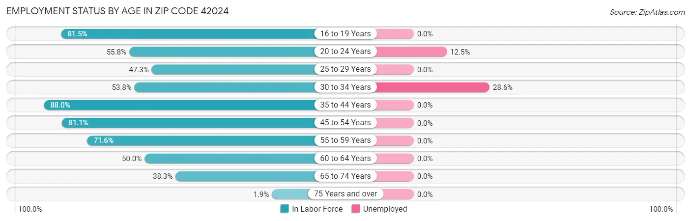 Employment Status by Age in Zip Code 42024