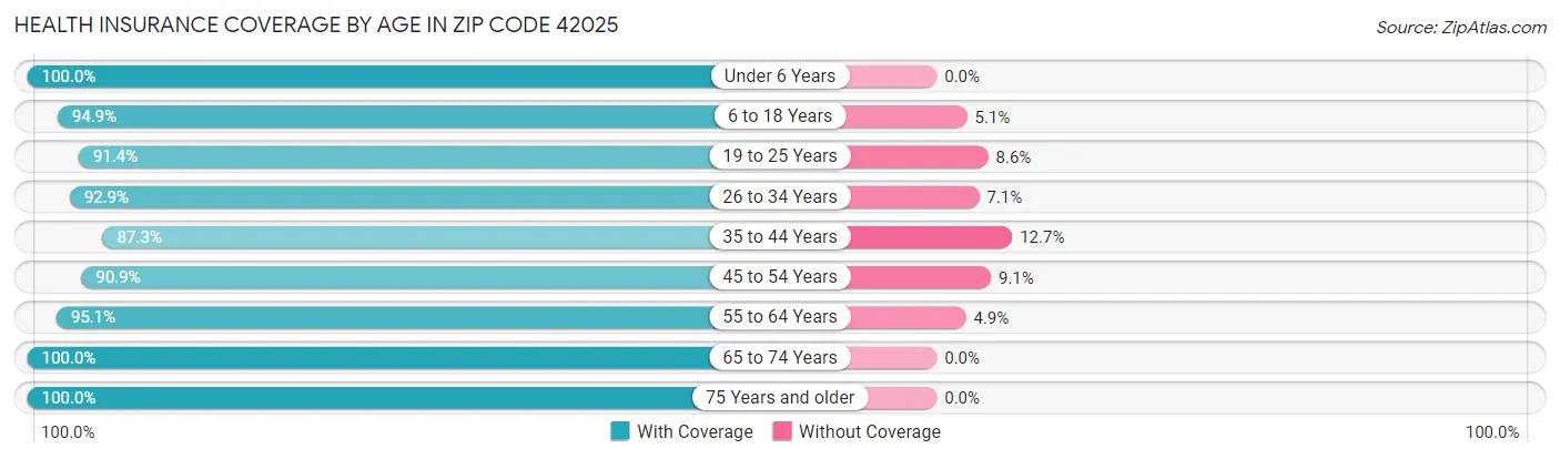Health Insurance Coverage by Age in Zip Code 42025