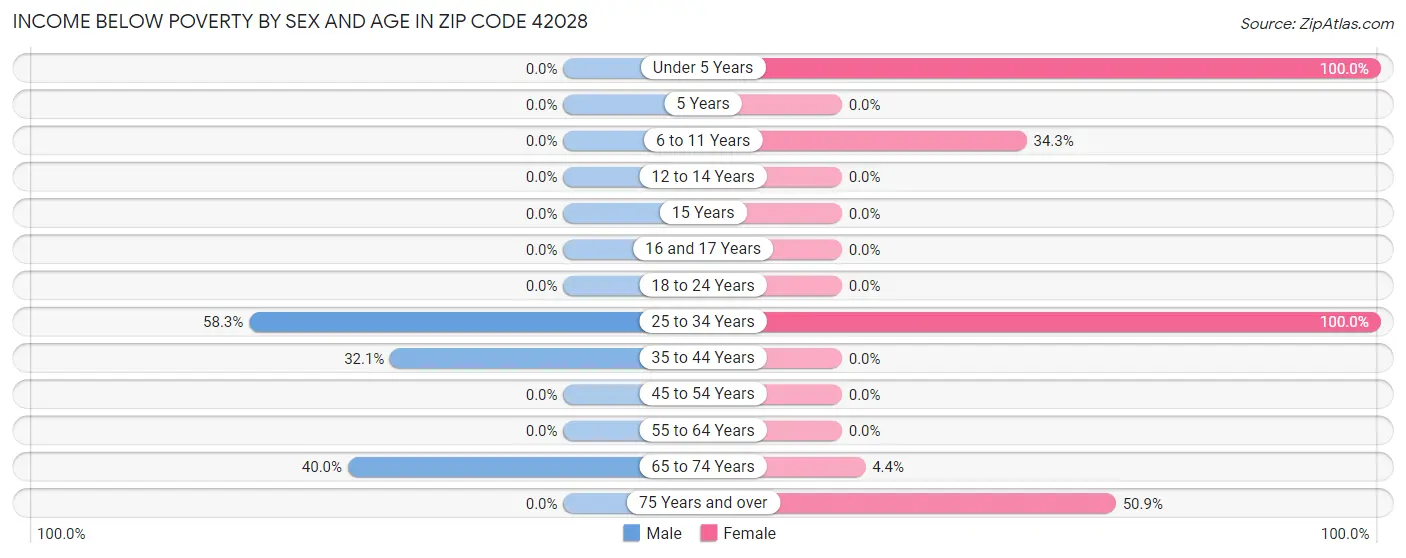 Income Below Poverty by Sex and Age in Zip Code 42028