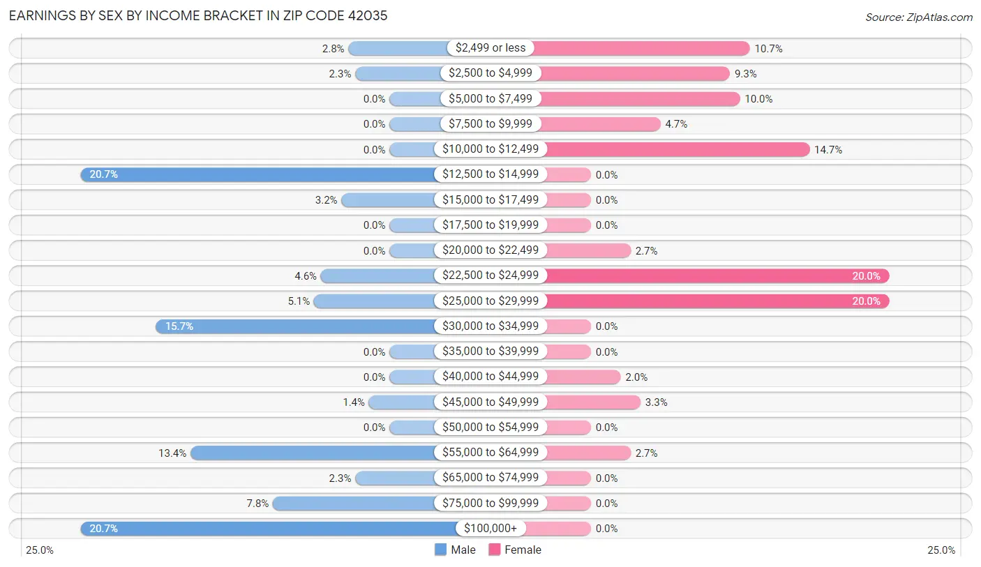 Earnings by Sex by Income Bracket in Zip Code 42035