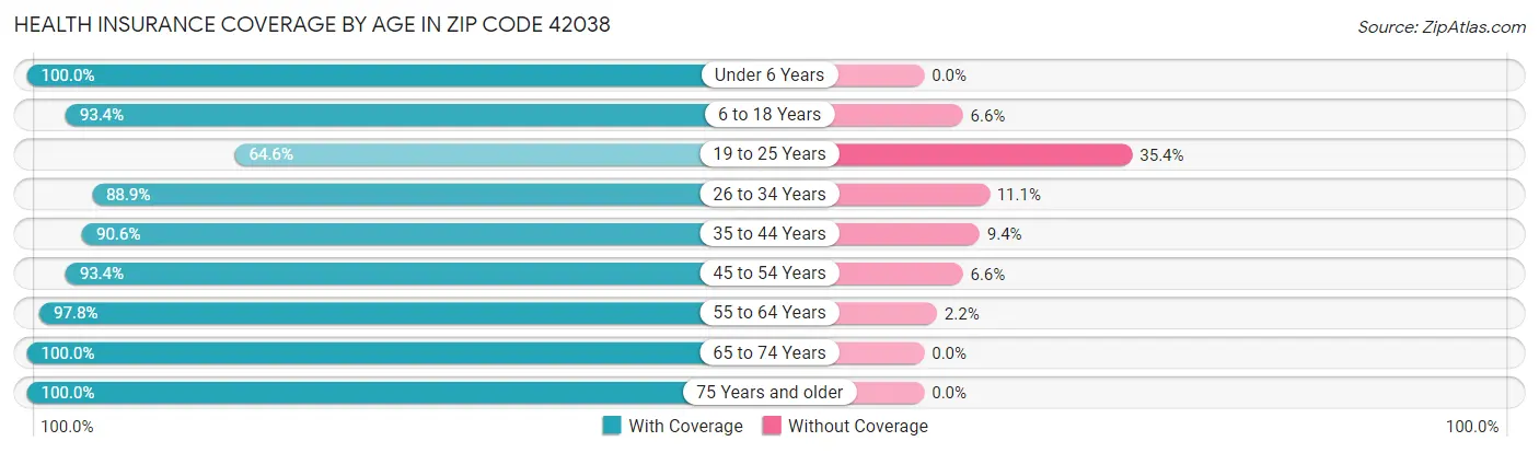 Health Insurance Coverage by Age in Zip Code 42038