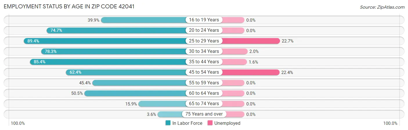 Employment Status by Age in Zip Code 42041
