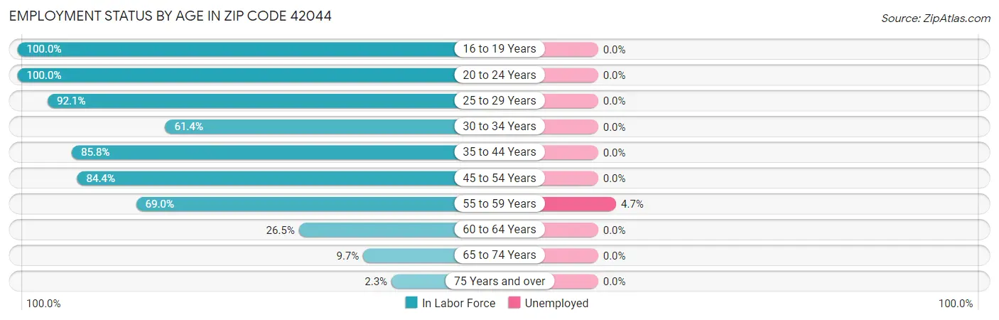 Employment Status by Age in Zip Code 42044
