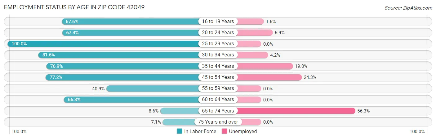 Employment Status by Age in Zip Code 42049
