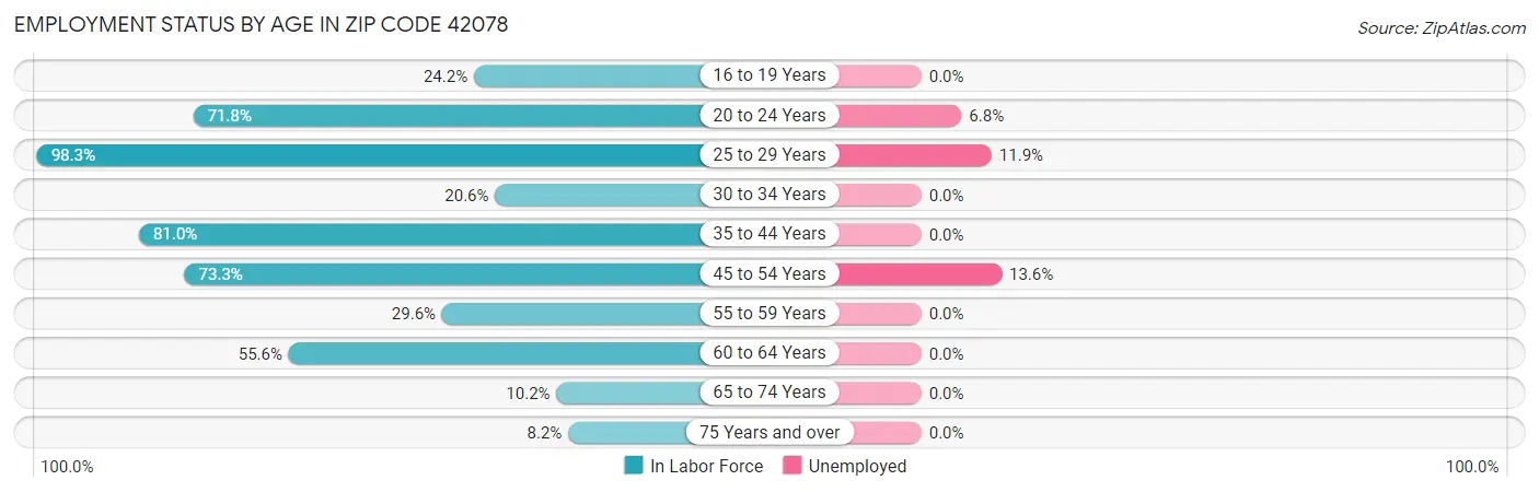 Employment Status by Age in Zip Code 42078