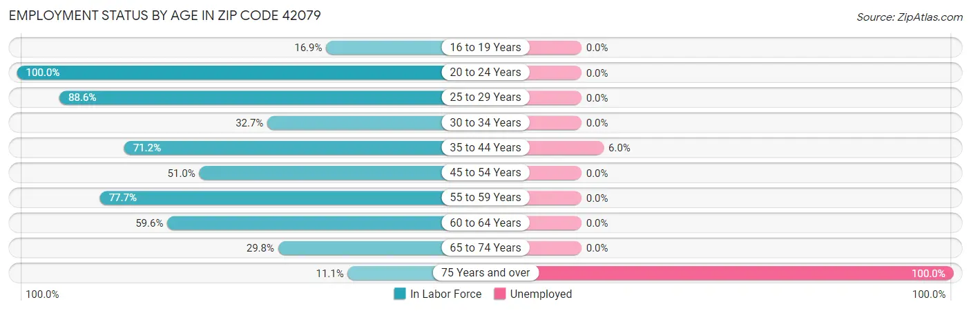 Employment Status by Age in Zip Code 42079