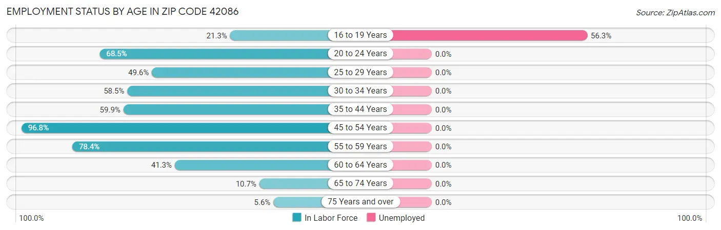 Employment Status by Age in Zip Code 42086