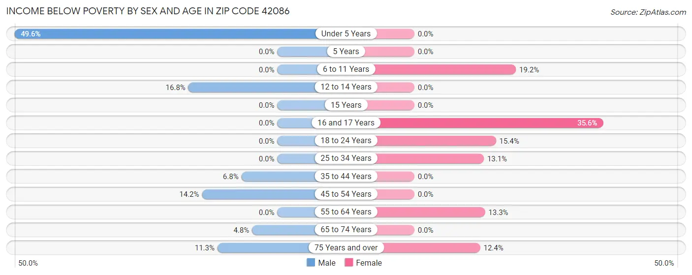 Income Below Poverty by Sex and Age in Zip Code 42086