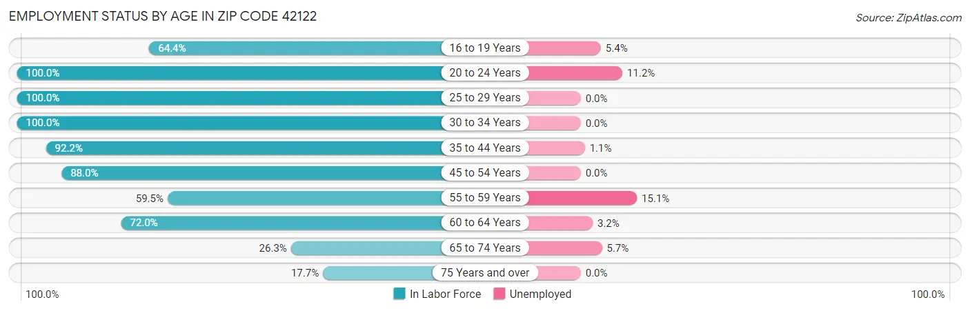 Employment Status by Age in Zip Code 42122