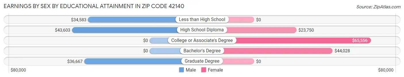 Earnings by Sex by Educational Attainment in Zip Code 42140