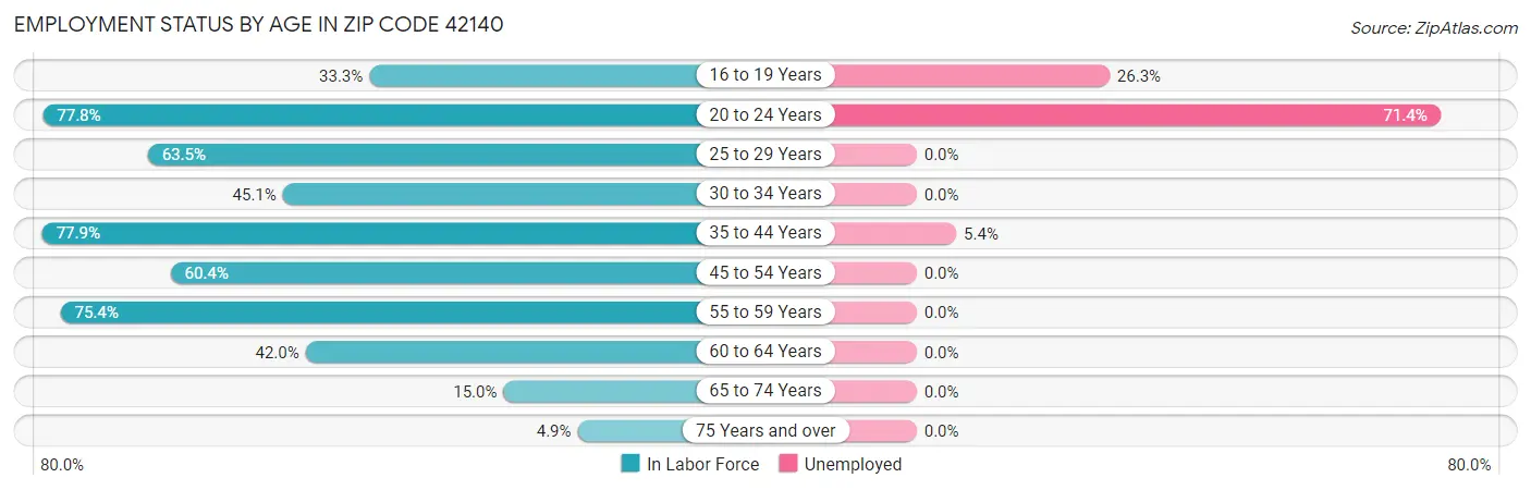 Employment Status by Age in Zip Code 42140