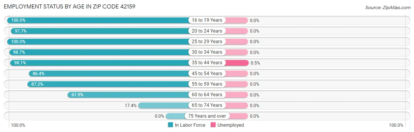 Employment Status by Age in Zip Code 42159