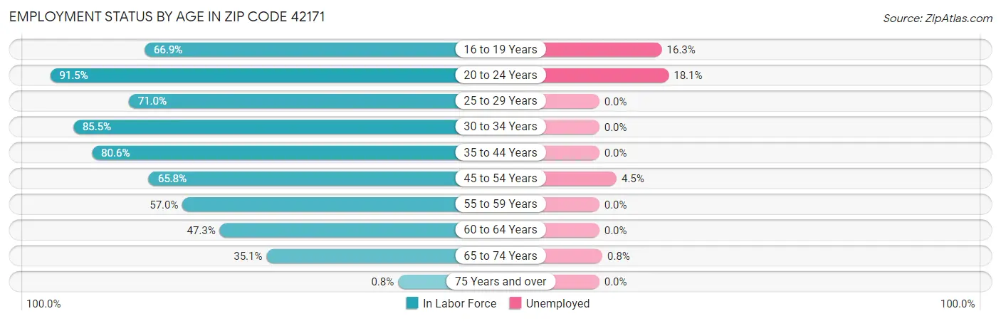 Employment Status by Age in Zip Code 42171