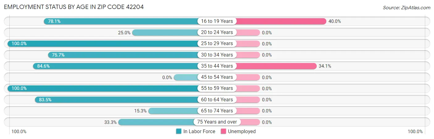 Employment Status by Age in Zip Code 42204