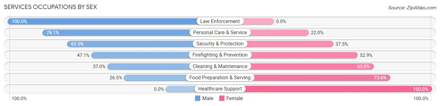 Services Occupations by Sex in Zip Code 42223