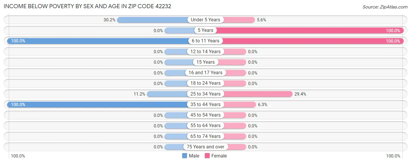 Income Below Poverty by Sex and Age in Zip Code 42232