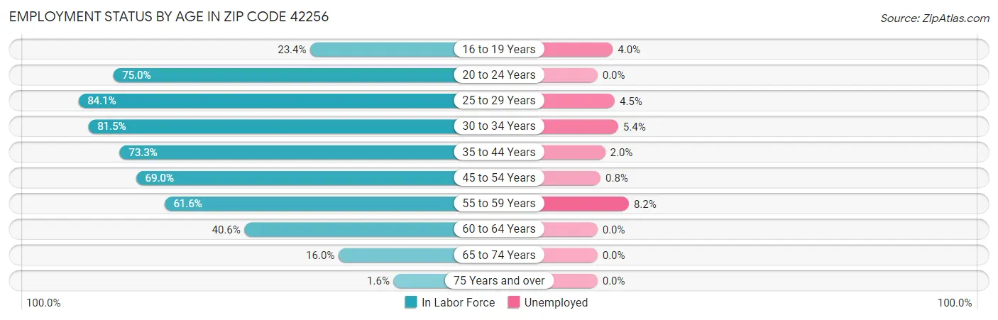 Employment Status by Age in Zip Code 42256