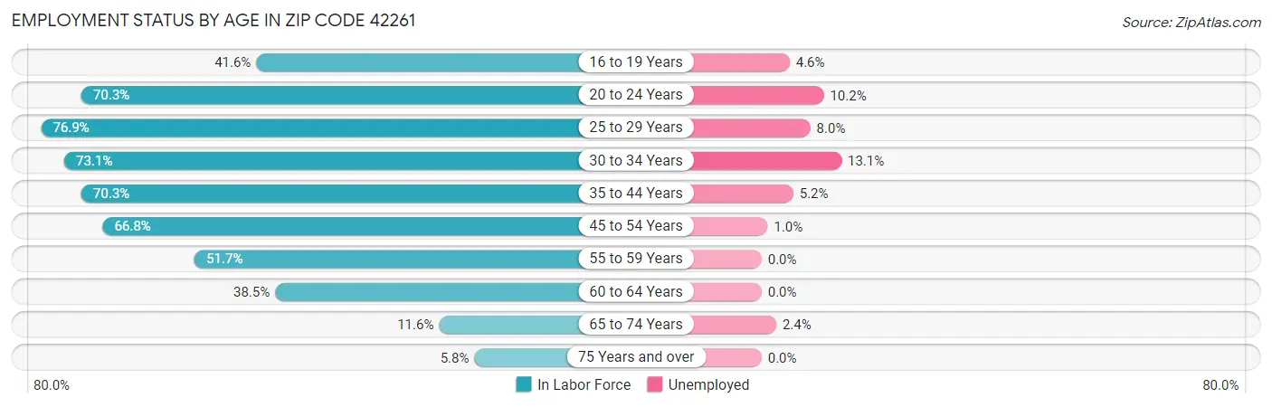 Employment Status by Age in Zip Code 42261